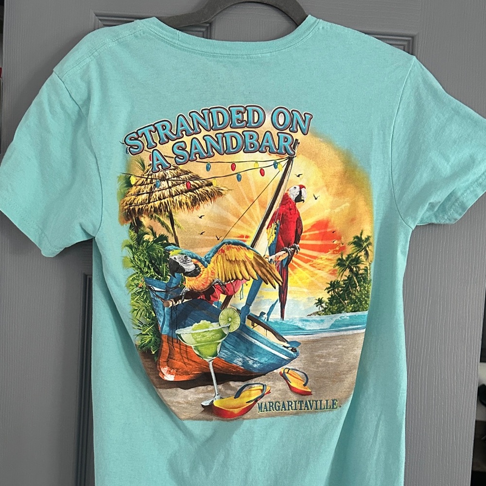 Margaritaville Aqua Tee with Tropical Parrot Design